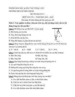 Đề thi học kỳ 2 môn Vật lý 6  năm học 2014  2015 trường THCS Lê Thị Cẩm Lệ